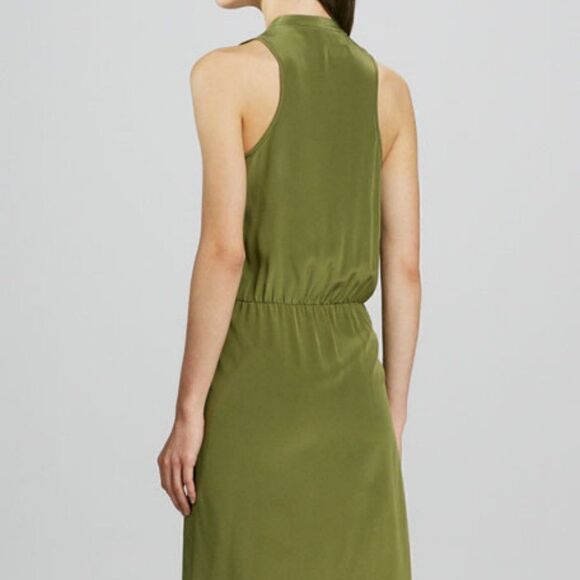 Tibi Olive Silk Faux Wrap Dress - Picture 2 of 9